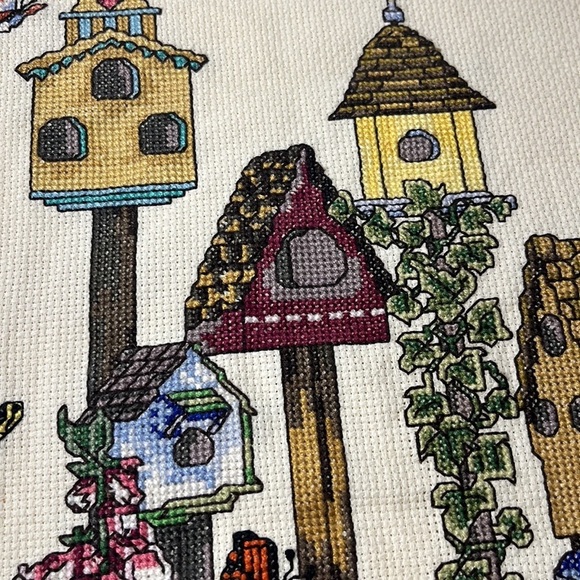 Janlynn Cross‎ Stitch Completed Bird Houses  Butterflies In The Garden Unframed - Picture 7 of 7